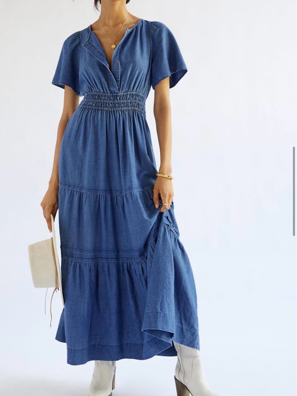 Anthropologie Somerset Chambray Maxi Dress M Petite